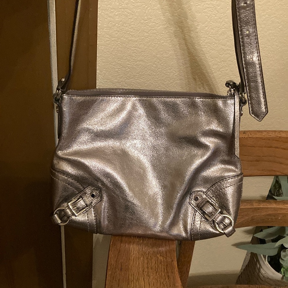 Michael Kors Fallon Messenger Leather Crossbody Bag Nickel Silver EGU
